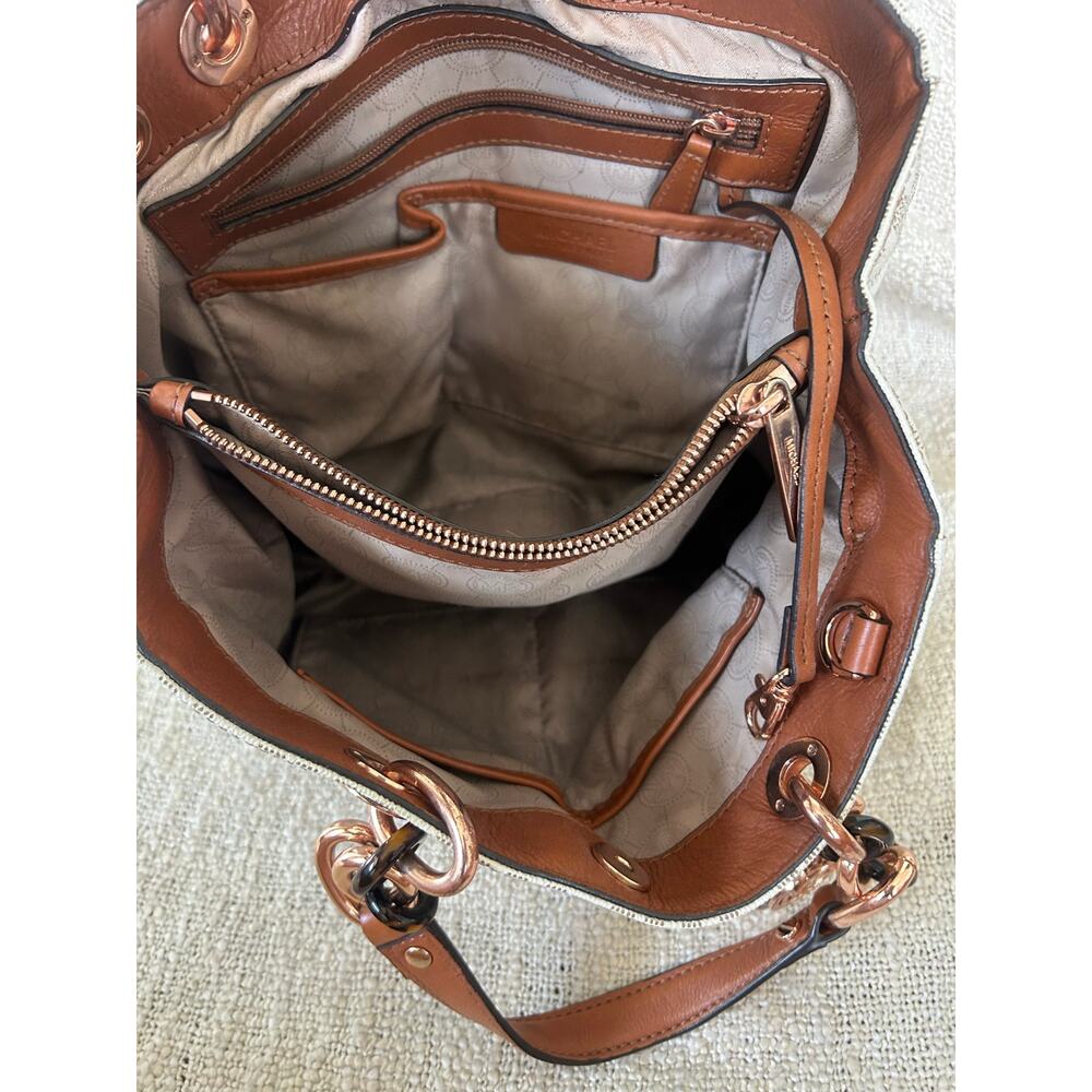 Michael Kors Cynthia MK Signature Monogram Satchel Handbag - Picture 8 of 9